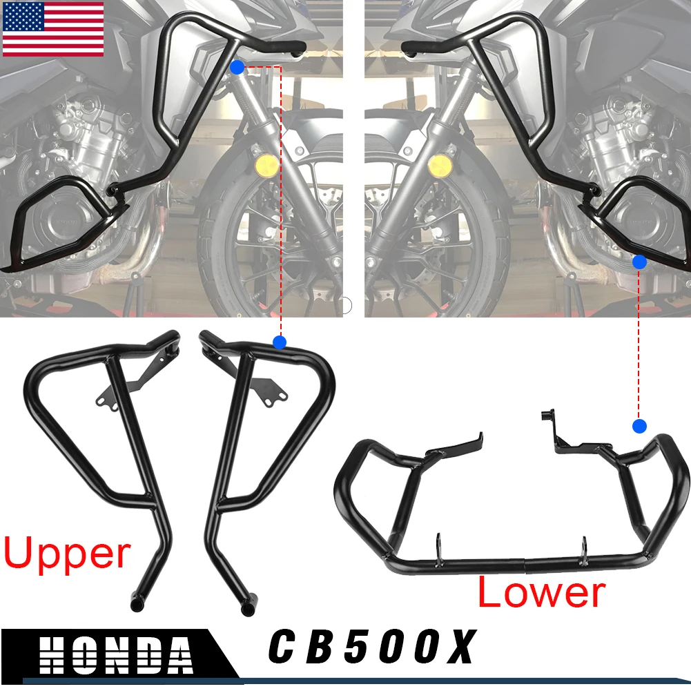 

Motorcycle Engine Guard Crash Bar Fairing Frame Protector Upper Lower Bumper for Honda CB500X CB 500 X CB 500X 2019-2022 Black