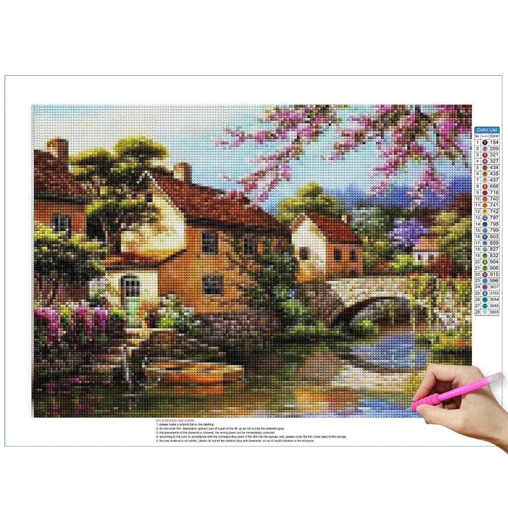 Diamond Painting House Scenery 5D Diamond Mosaic Seaside Landscape Rhinestone Embroidery Full Round Drill Home Decor
