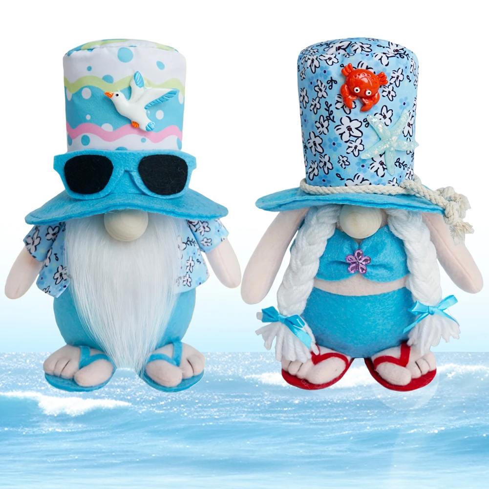 2Pcs Beach Gnomes Plush Summer Gnomes Decorations with Weighted Base Beach Gnomes Couple Decor Cute for Birthday Gifts