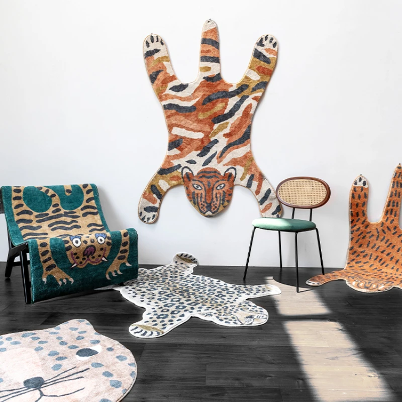 Tiger Carpet Livingroom Leopard Cartoon IG Special-shaped Children\'s Bedroom Plush Rug Large Area Home Decor Bedside Fluffy Mat