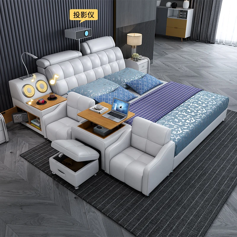 

Smart tatami bed, multifunctional marriage bed, master bedroom, leather bed, simple modern double bed, 1.8m storage soft bed