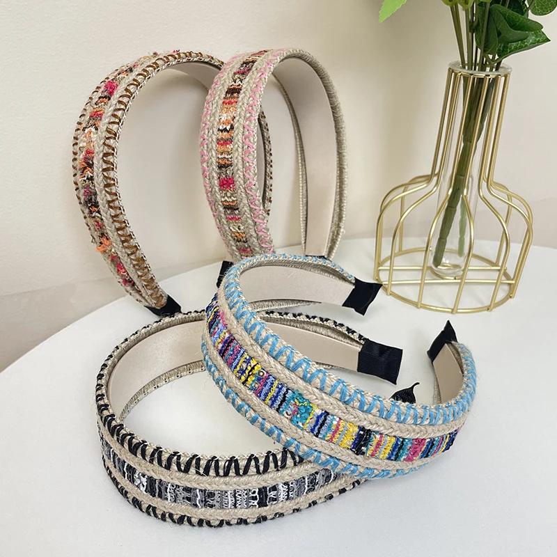 

European and American Fashion Mixed Color Woolen Knitted Hair Hoop Women Fashion Simple and Versatile Wide Edge Press Hair Clip