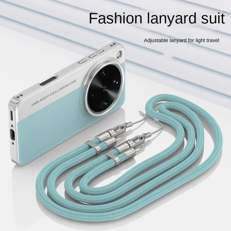 Elegant Plain Leather Case with Long Lanyard Strap and Elevated Lens Protection
