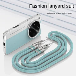 Elegant Plain Leather Case with Long Lanyard Strap and Elevated Lens Protection - OPPO Find X8 Ultra (Cyan)