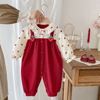 New Christmas Baby Cute Strawberry Print Clothes Autumn Princess Romper Baby Girl Festive Jumpsuit Christmas Newborn Baby Romper