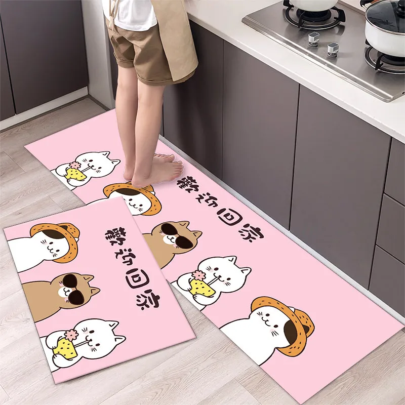 Cute Cat Kitchen Floor Mat Anti Slip Bedroom Living Room Bedside Area Rug Hallway Soft Washable Carpet Bathroom Entrance Doormat