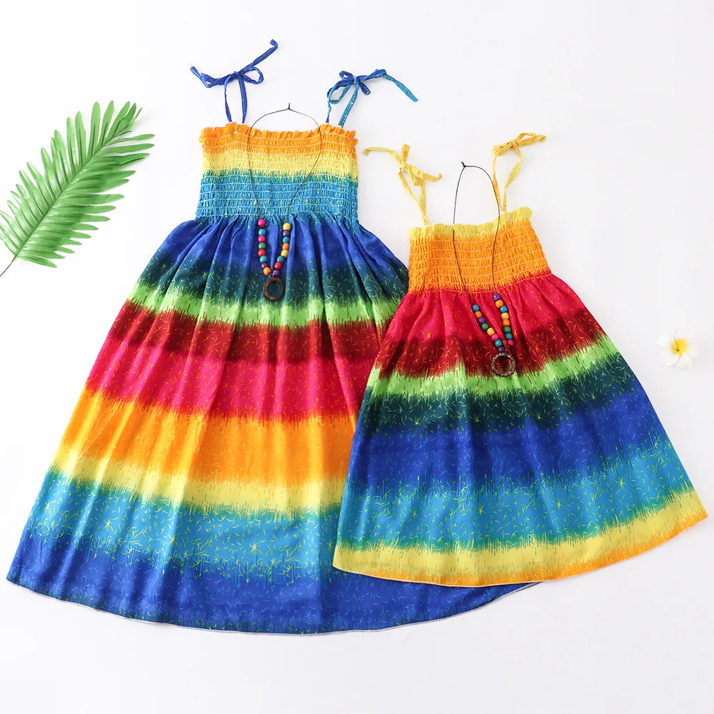 

Hiheart Summer Mom Girls Dress Bohemian Beach Princess Dresses for Mother and Daughter Clothes Beach Dress Family Kits