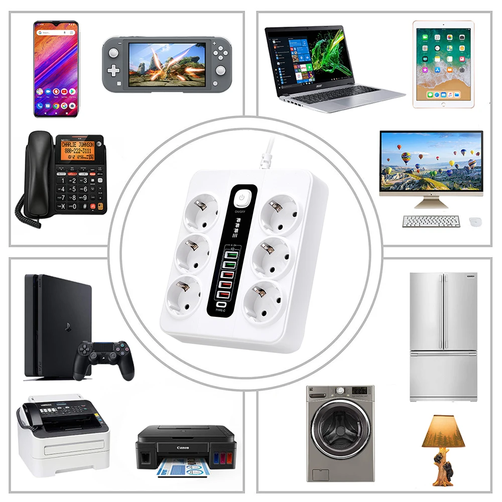  Ʈ 6  AC ܼƮ EU ÷ , PD CŸ USB  Ʈ, 2M  ̺, Ȩ ǽ PC TV Ʈ