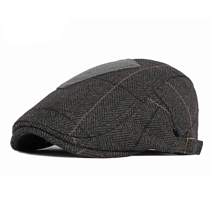 

Retro Men's Beret Hat Twill Middle Aged Newsboy Cap Male Autumn Winter Flat Peaked Cap Striped Artist Painter Ivy Forward Hats