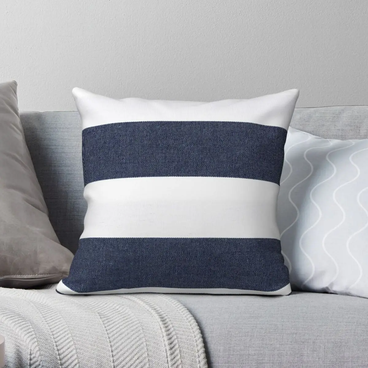 

Темно-синяя квадратная наволочка в белую полоску, полиэстер, лен, бархат, печатная молния, декоративная подушка для дивана 18"
