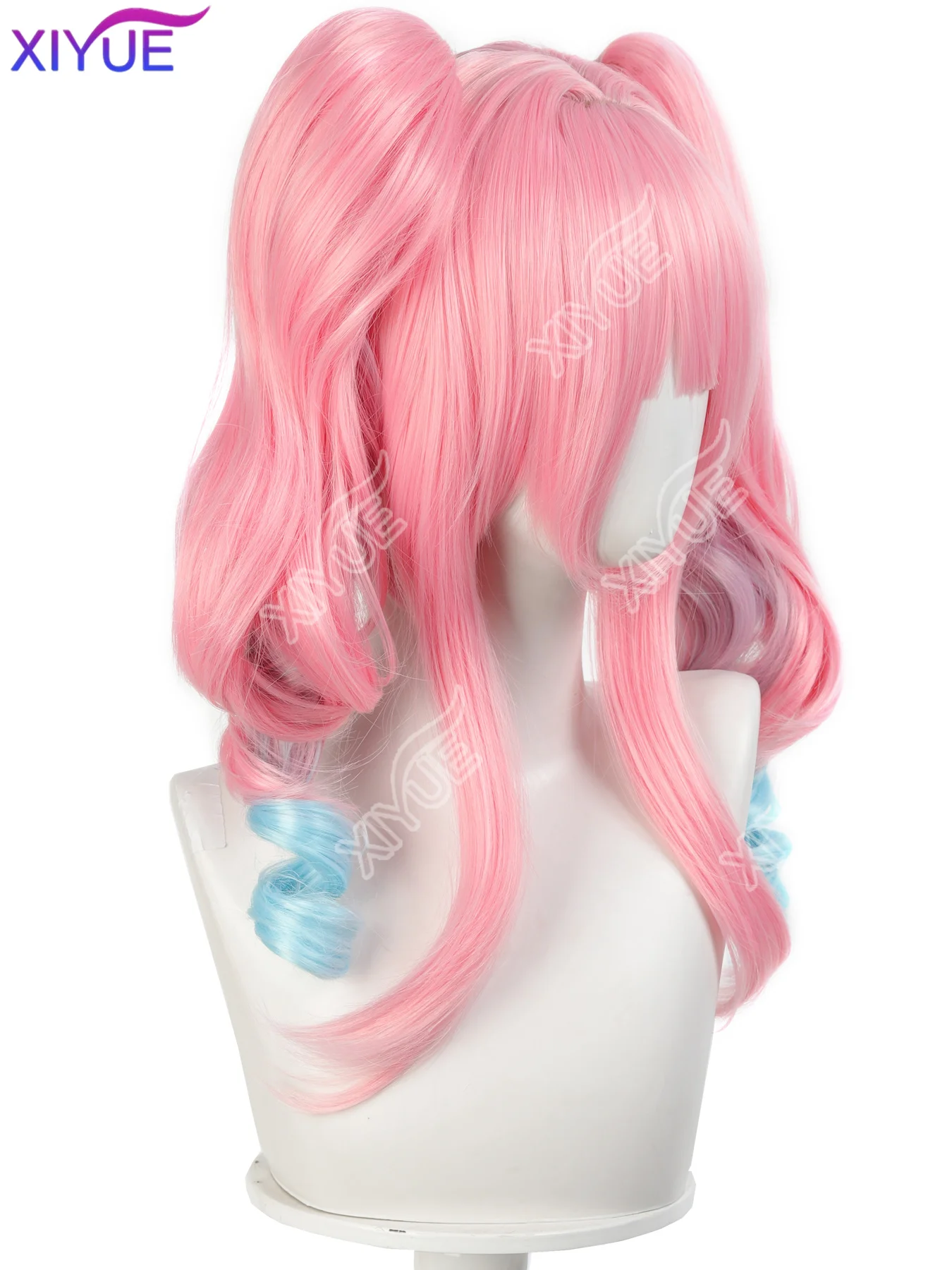 XIYUE Cosplay Wig with Double Ponytails Short Pink Blue Wig Cosplay Anime Cosplay Wig Heat Resistant Synthetic Wigs