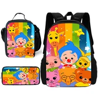 Child School Cartoon P-Plims Plim Backpack with Lunch Bags ,Pencil Bags ,School Bags for Boys Girls Best Gift