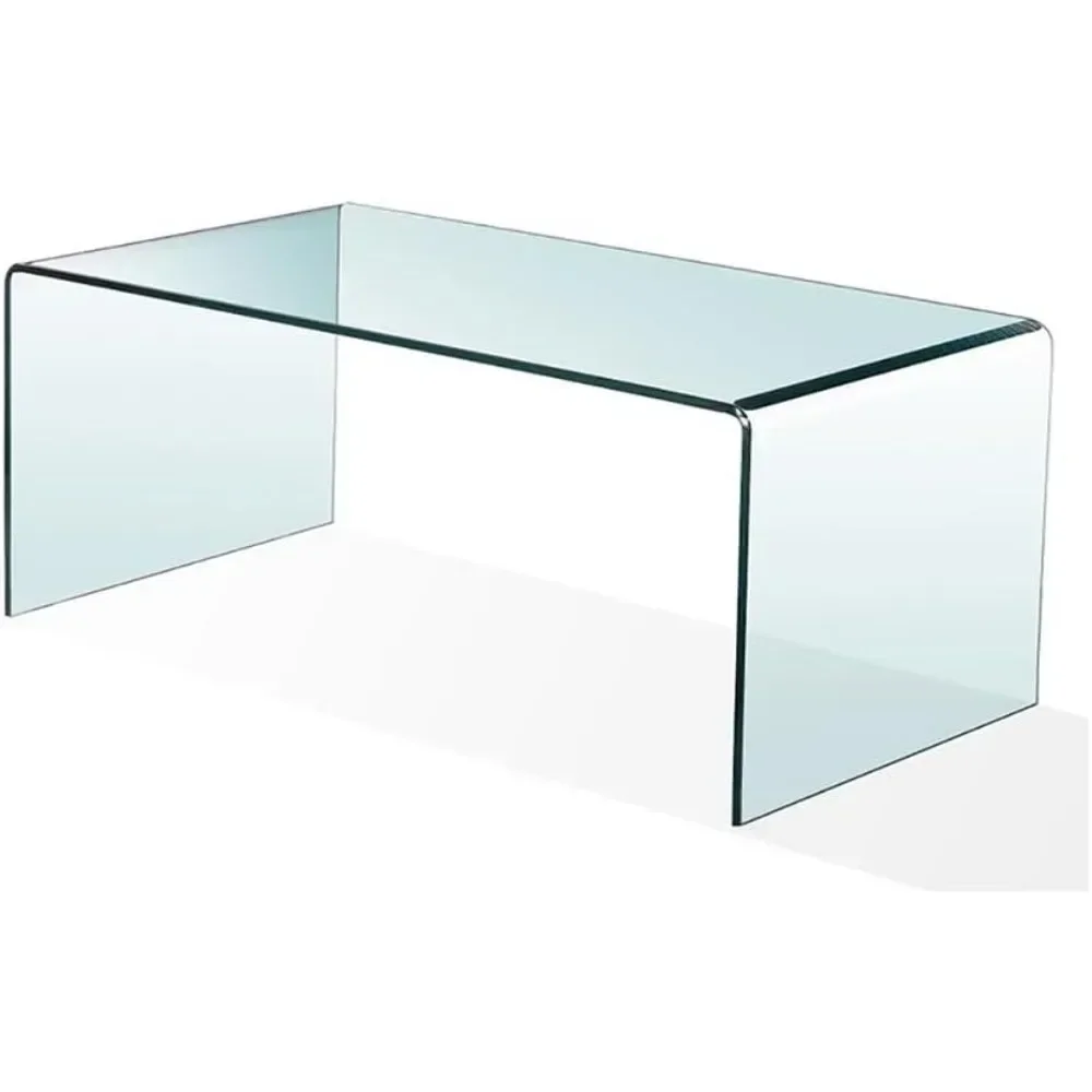 Glass Coffee Table, Modern Clear Tempered Glass Coffee Table for Living Room, Easy to Clean and Safe Rounded Edges