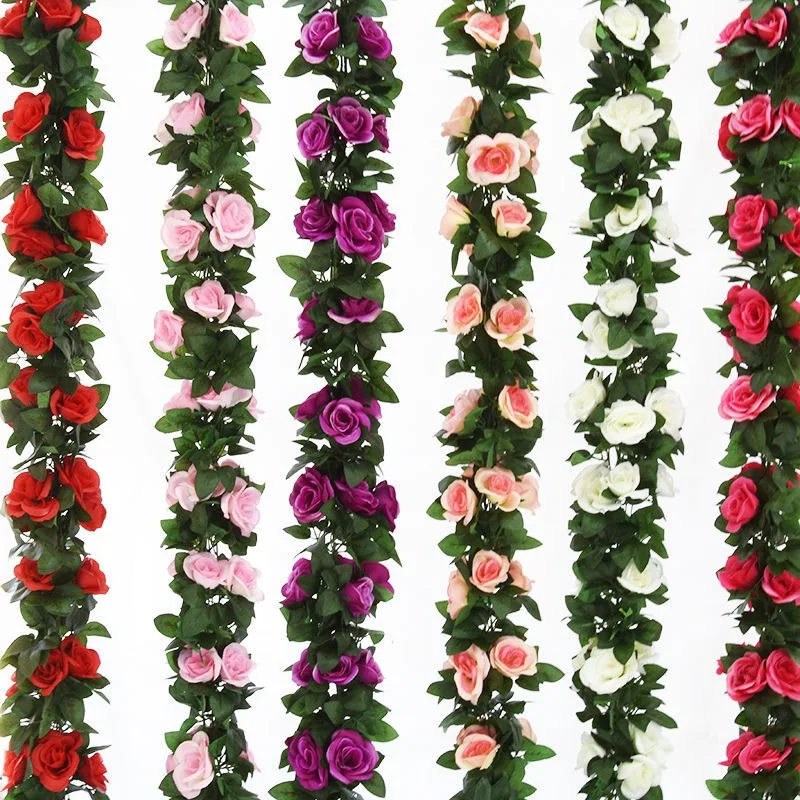 

2pcs/lot 230cm Rose Can Fake Flowers Birthday Party Wedding Festivals Hanging Room Decoration Garden DIY Roses String Wall Decor