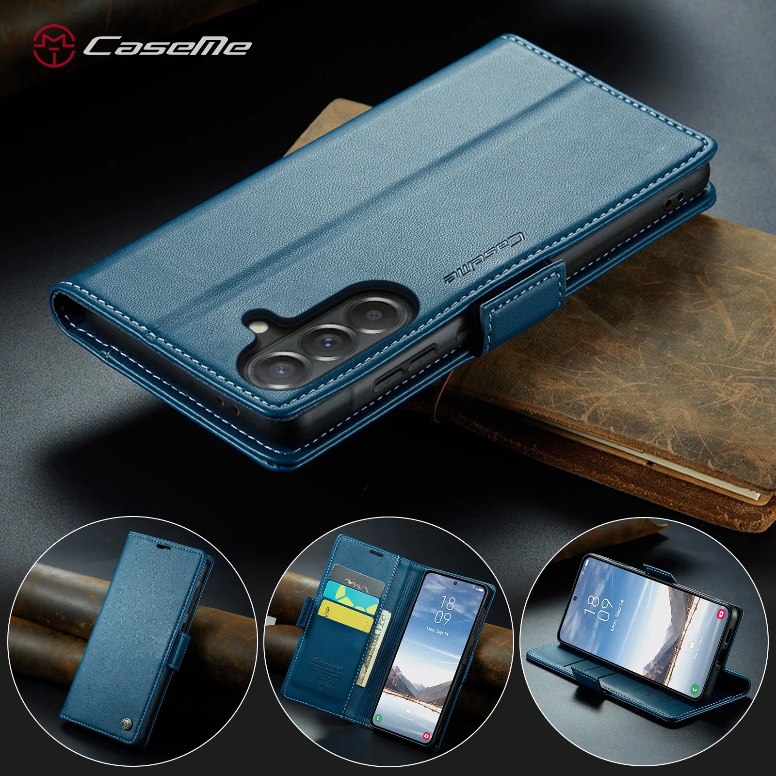 Luxury Flip PU Leather Wallet Case with Card Slot & Stand, Side Buckle Closure