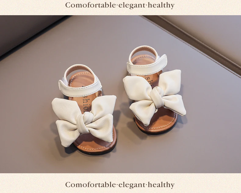 Girl's Sandals Bowtie Three Colors Round Toe Lovely Children Sliders All-match Stylish Pu Leather 21-30 Light Summer Kids Flats children's shoes for high arches