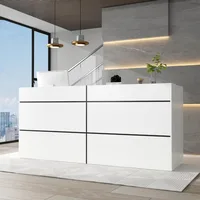 Extra Long Reception Desk with Drawers, Modern Pattern,Office Desk Reception Counter Table 2 Person,White 1