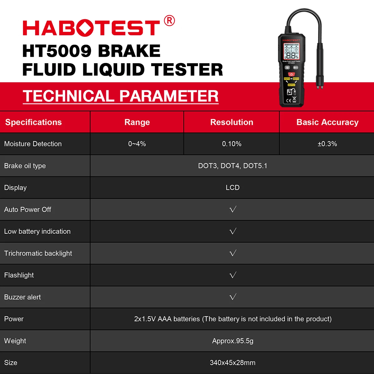 HABOTEST HT5009 Brake Fluid Liquid Tester Brake Oil Detecting Pen high-precision Automobile Fluid Content Detector