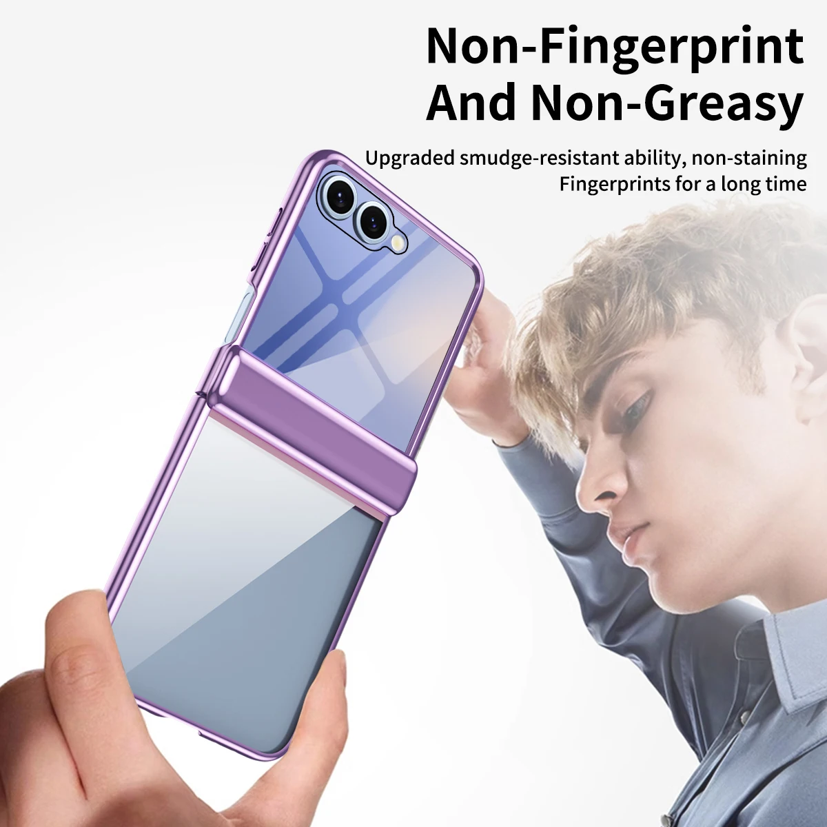 Premium High Clear Plating Shockproof Flip Phone Case with Hinged Glass Film Protection