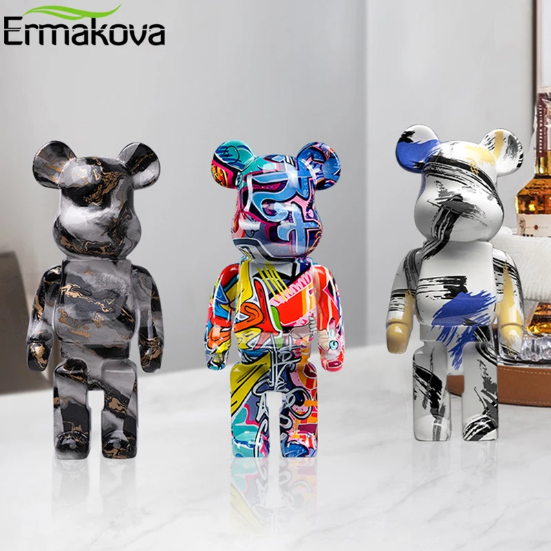 ERMAKOVA 27cm Graffiti Bear Figurine Home Decoration Animal Statue Storage Money Jar Modern Room Sculpture Table Decor  Statues