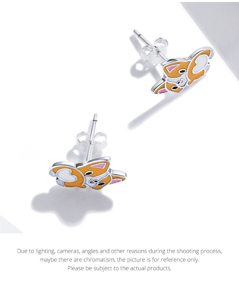 Sterling Silver Cute Corgi Open Ring Pet Animal Stud Earrings Enamel for Women - PeticaDeals
