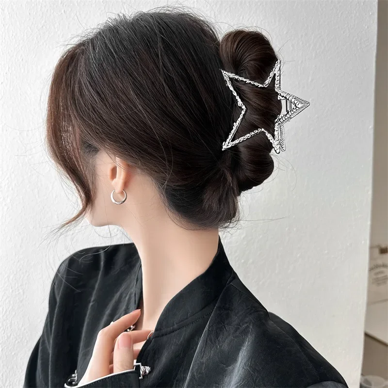 

New Golden Sliver Hair Claw Metal Five-pointed Star Geometry Hairpin Hair Clips Women Ponytail Fashion Hair Accessoriesi