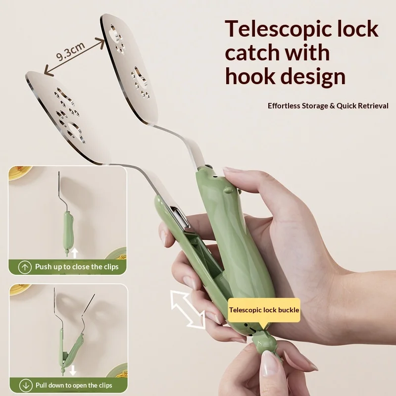 304 Stainless Steel Fish Turner Cartoon Bear Food Tongs Extendable Locking Pan-fried Fish Cake Anti-Slip Stainless Steel Clamps