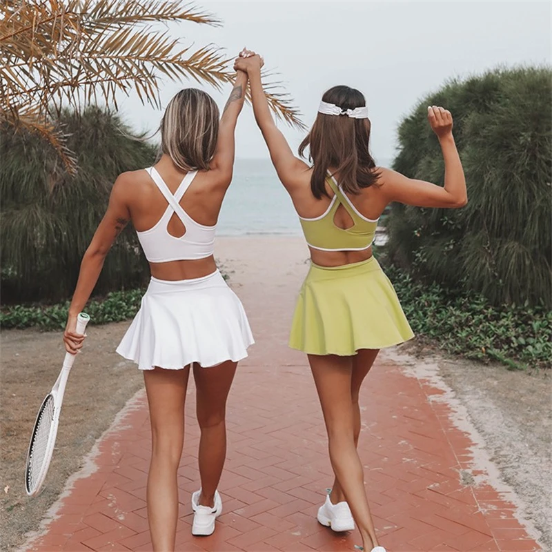 Women Tennis Dress Quick Dry Breathable Yoga Fitness Dress Shorts Two Piece Casual Workout