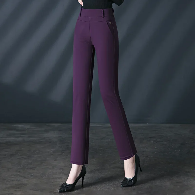 Black Women's High Waist Stretch Suit Pants, Fashion Slim Trousers, Purple Green Brown Pantalones, Asian Size M-6XL 5