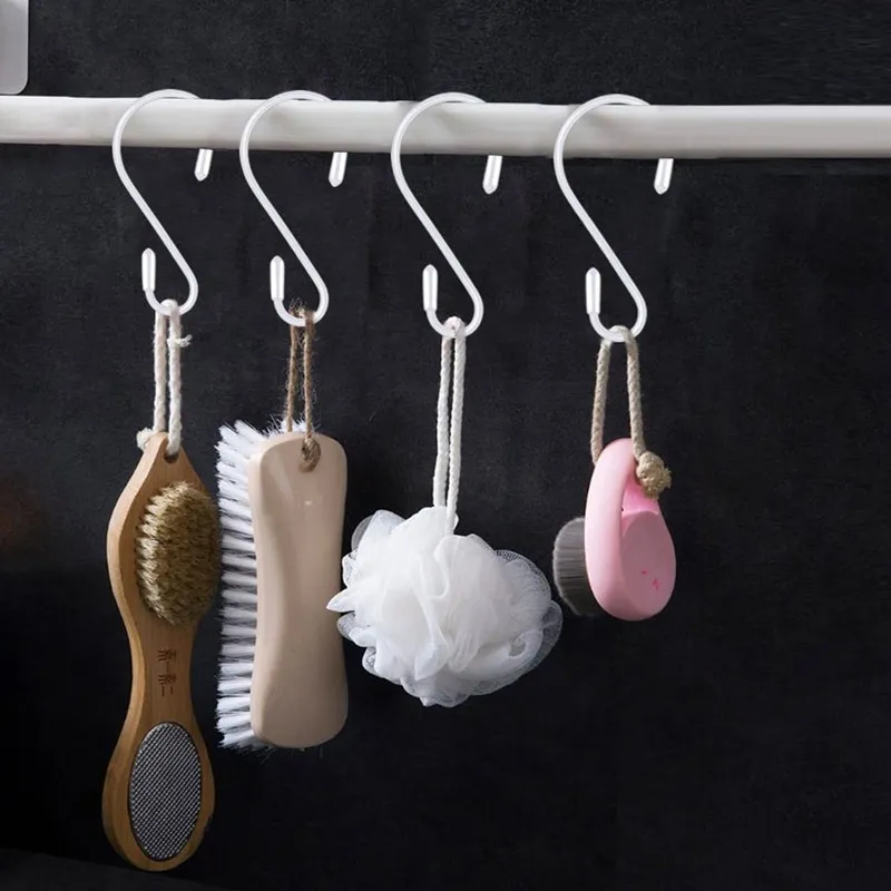 8 Pcs Black S Shape Hooks Hanger Home Bathroom Kitchen Accesories White Metal Hook Rack Hanging for Balcony Plant Shelf Tools 6