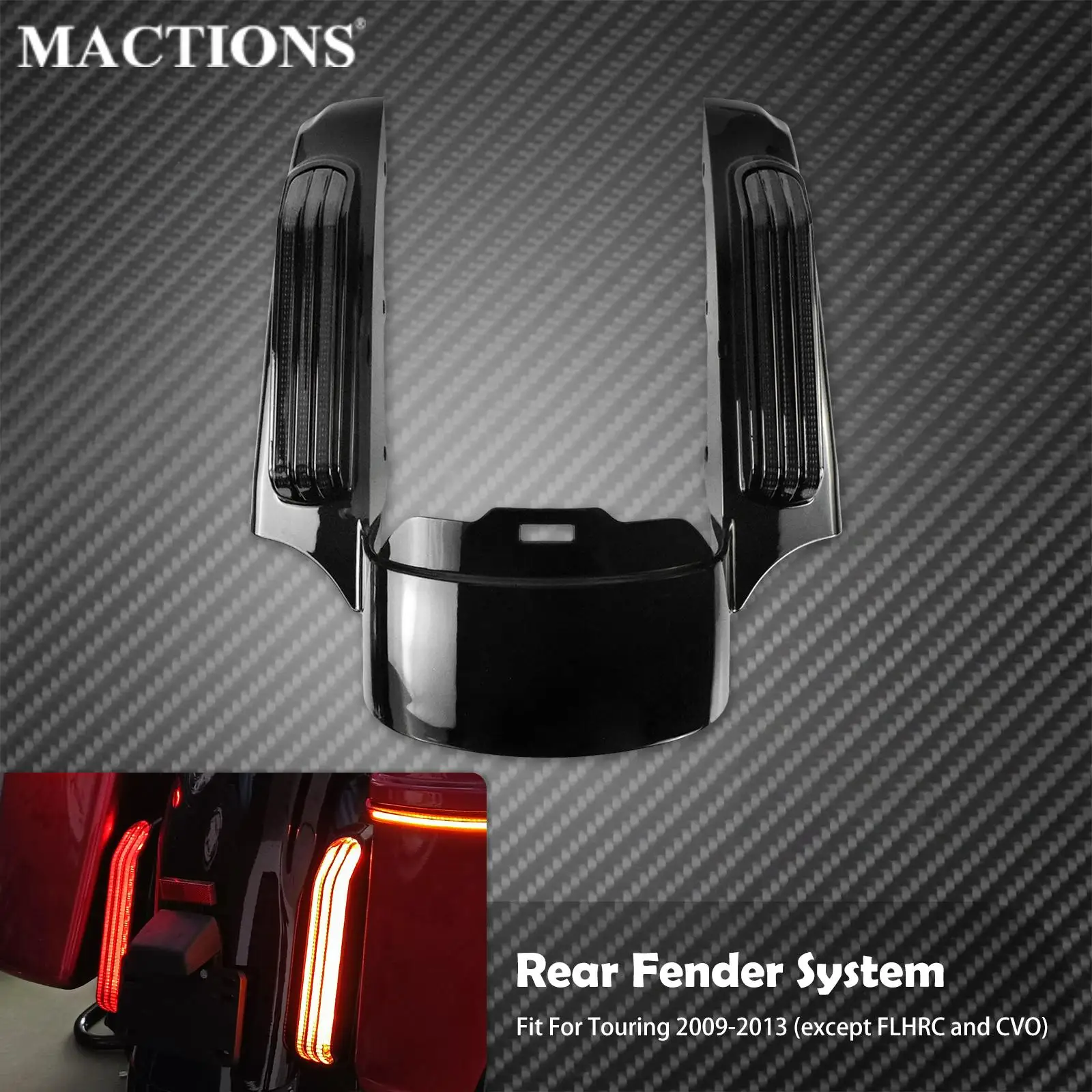 Motorcycle Rear Fender Extension Fascia With LED Light Gloss Black For