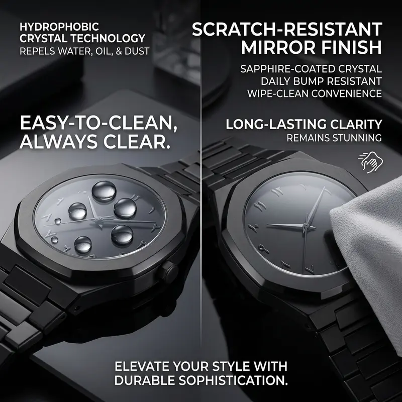 1pc All-Black Metal Chain Watch with Octagonal Bezel, Unique Markings, Simple and Stylish, Unisex, Trendy and Versatile - Image 4