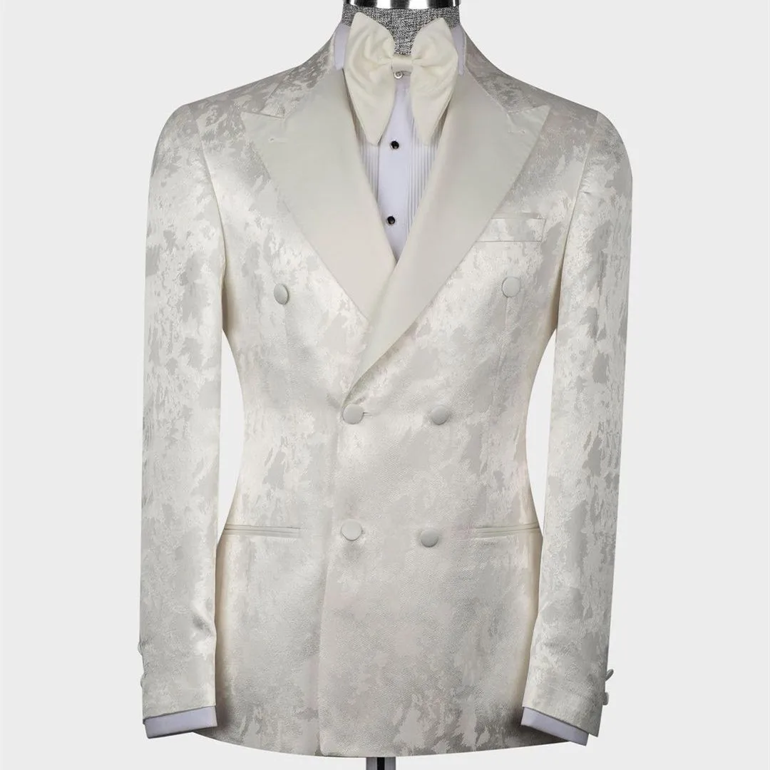 Men's Suits Tailored Jacquard One Piece Blazer Tuxedo Double Breasted Peaked Lapel Formal Work Wear Plus Size Tuxedo Custom Made