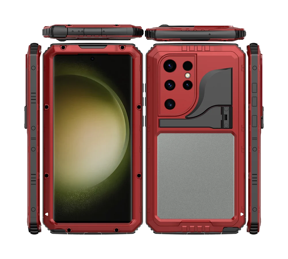 Rugged Metal Waterproof Case with Heavy Duty Kickstand and Screen Protector