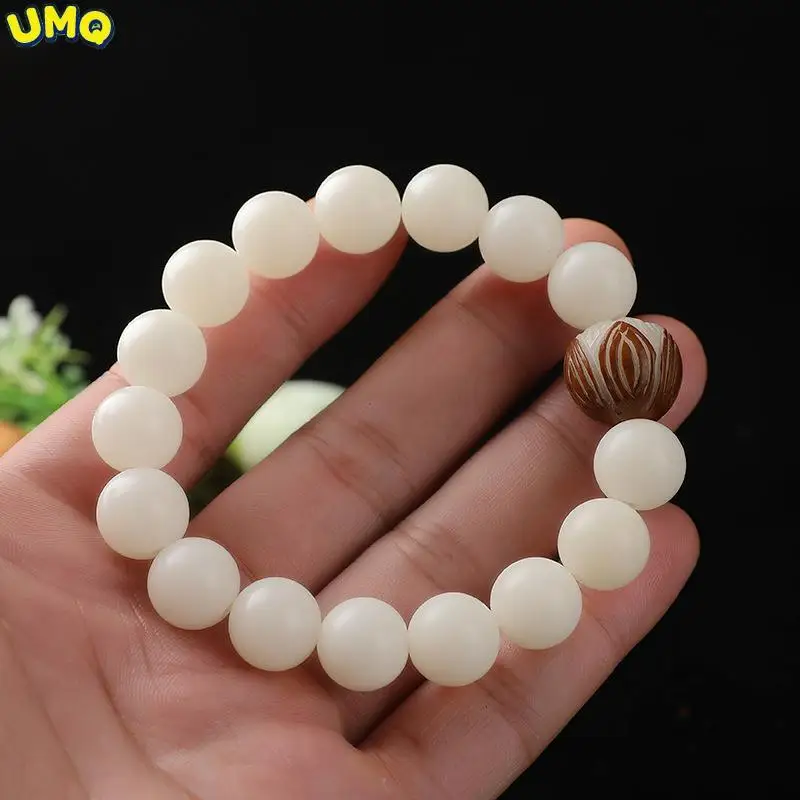 

Natural White Jade Bodhi Root Lotus Hand Chain Single Loop Buddha Beads Seed Original Wen Play Bracelet Men and Women