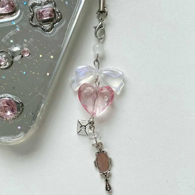 A52E Süße Bowknot Herz Gitarre Charm Anhänger Kette Telefon Gurt Tasche Schlüsselbund Band Hängende Dekoration für Schlüssel – Detail 9