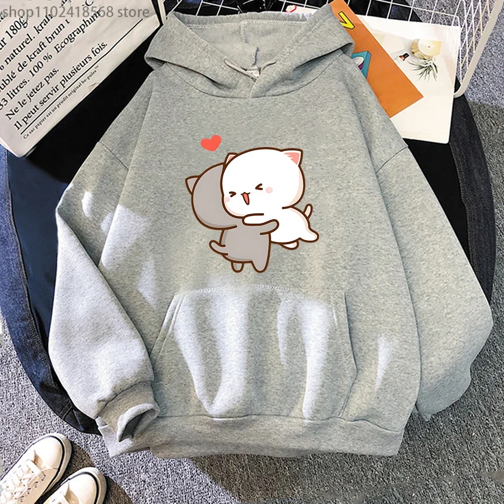 Peach And Goma Mochi Cat Love Print Hoodie Women Kawaii Cartoon Sweatshirt for Girls Casual Long Sleeve Autumn Fashion Men Tops