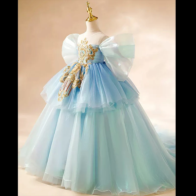 Chic Beautiful Royal Blue Birthday Flower Girl Dresses 2020 Ball Gown Scoop  Neck Beading