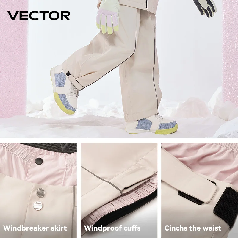 VECTOR Children Wide Ski Pants for Boys Girls Outdoor High Quality Windproof Waterproof Warm Snow Trousers Winter Ski Snowboard