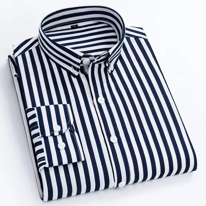 Men’s Korean-Style Vertical Stripe Business Casual Shirt – Modern Slim Fit