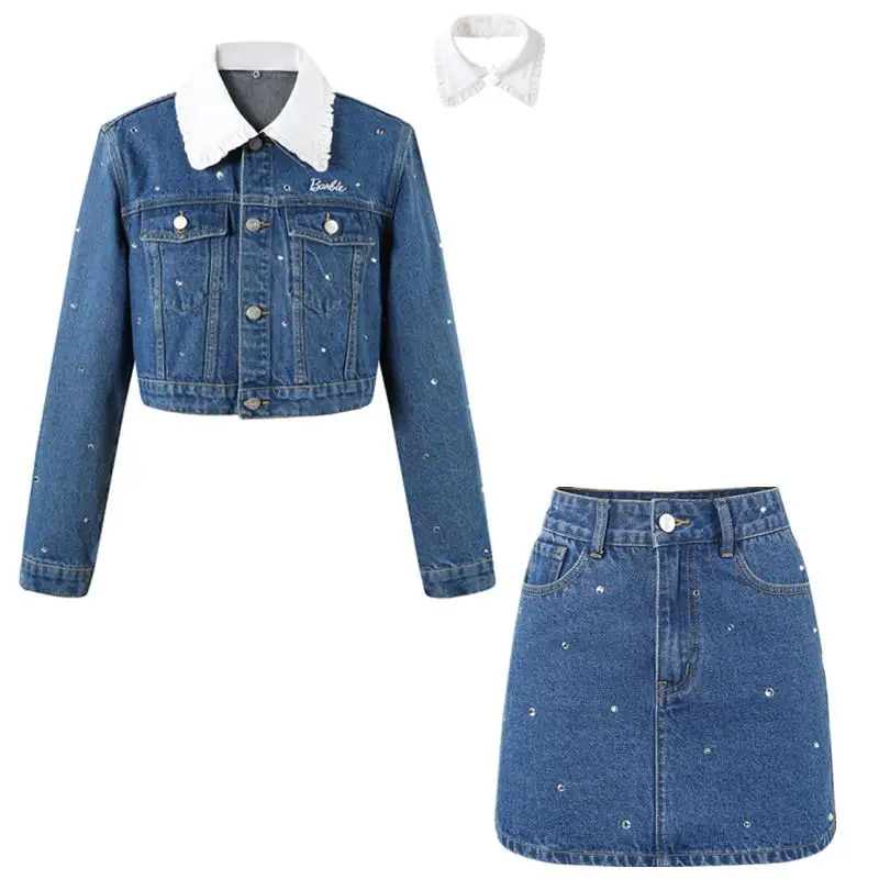 

Barbie Original Denim Jacket Short Coat Jean Jackets Diamond Tops Jeans Skirt A-Line Mini Skirt Dress Suit Sweet Fashion Gift