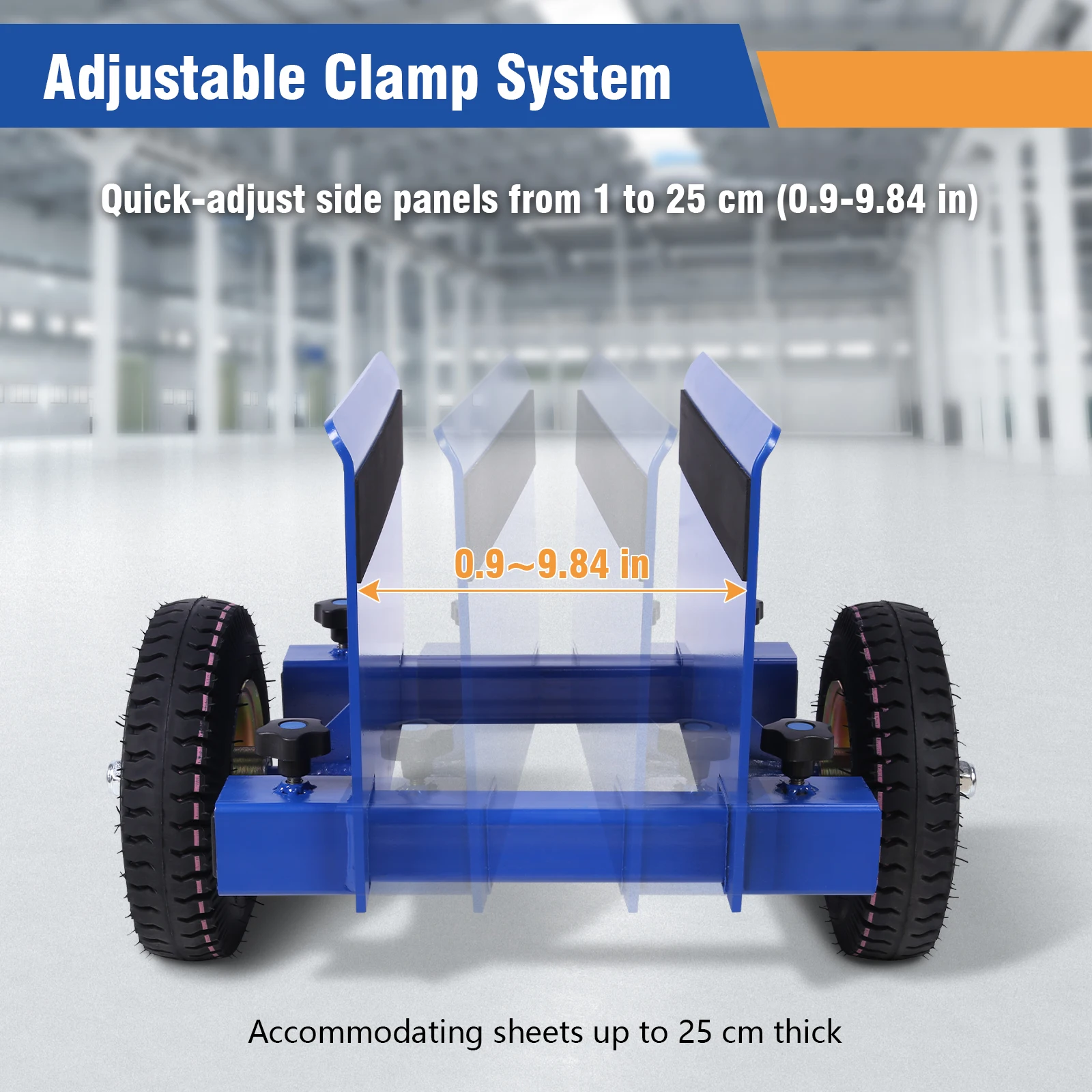 Adjustable Panel Transport Cart Heavy Duty 250KG Capacity Anti Scratch Inflatable Tires for Drywall Stone Glass Lumber Doors