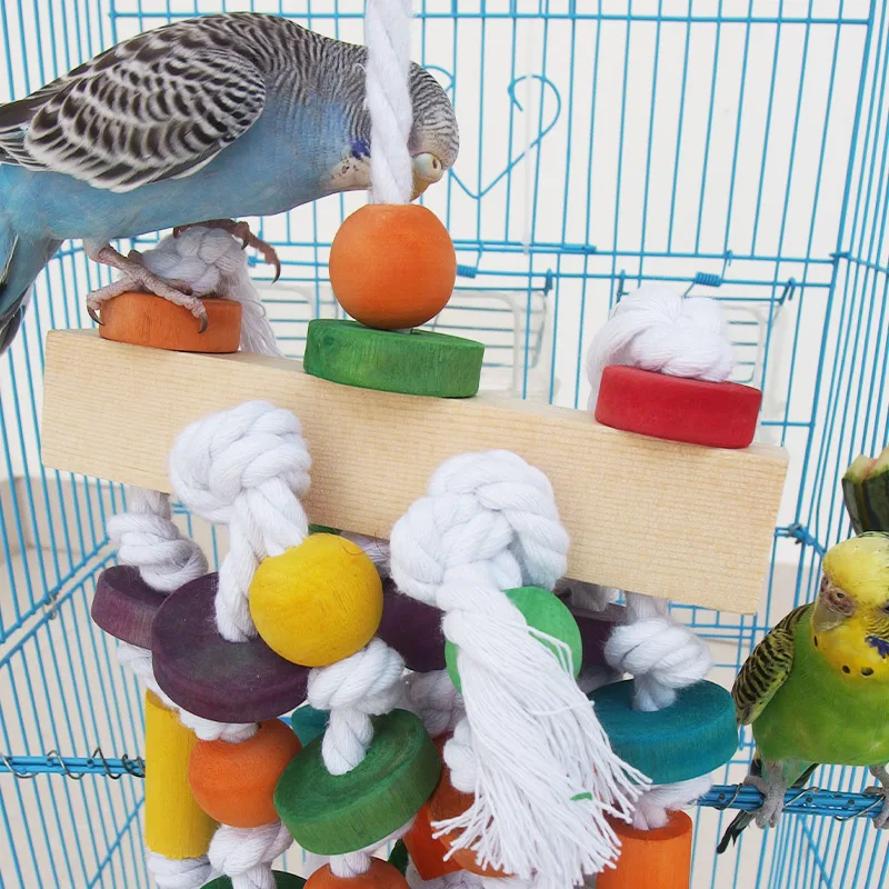 Pet Bird Cages Chewing Playing Toys Small Big Parrot Cockatiel Parakeet Wooden Blocks Swing Food Grade Toys