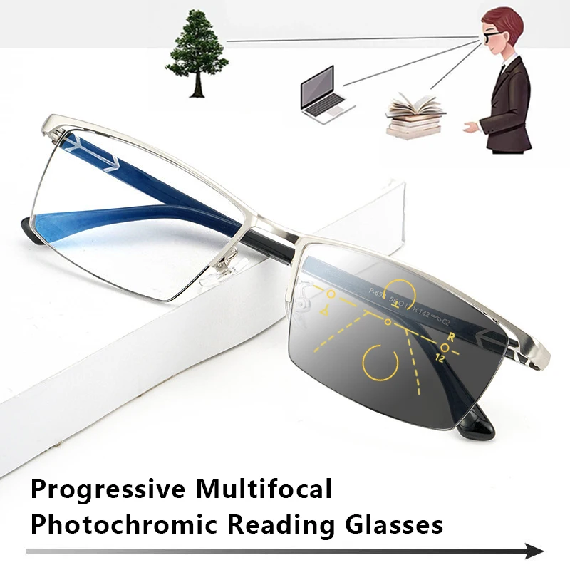 

Progressive Multifocal Reading Glasses Titanium Alloy Men Women Photochromic Presbyopia Eyeglasses Far Near Eyewear Ultralight