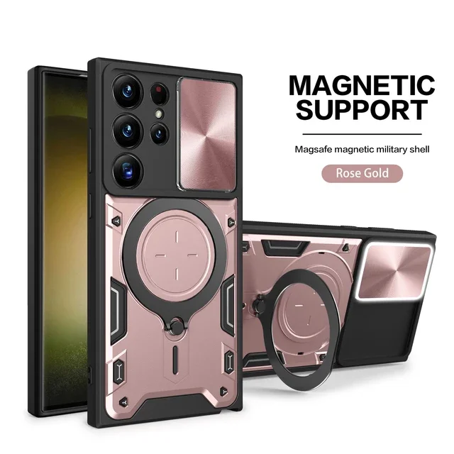 Custodia per Samsung S24 S23 S22 S21 Ultra Plus A55 A35 A15 A34 A14 Custodia magnetica rotante scorrevole con supporto per fotocamera a 360°_voghion.com