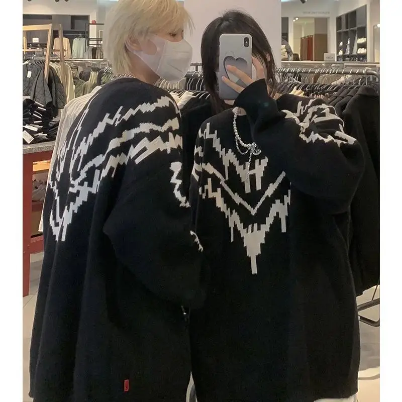 

Casual Knitting Sweaters Autumn Winter Long Sleeve Loose Knitted Pullovers Streetwear Casual Tops Femme Traf Street INS 2022 New