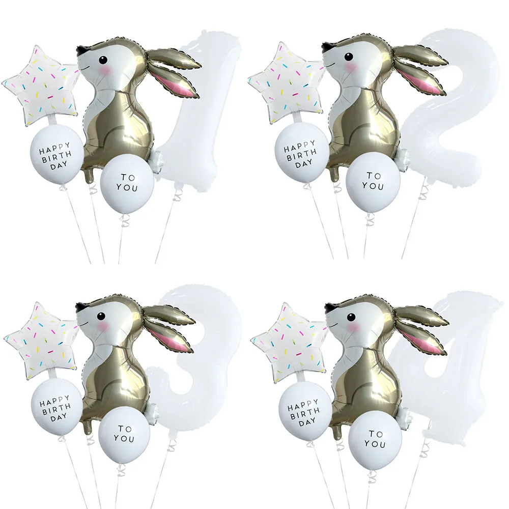

Fairytale Theme Party Cartoon Easter Rabbit Balloon 32inch White Number Balloon Star Foil Balloon Baby Birthday Party Decoration