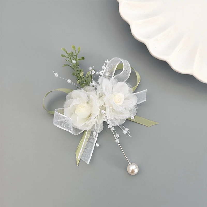 Bridal Bridesmaid Corsage Wrist Flower Wedding Festivals Pearl Silk Yarn Hand Flower Bridesmaids Silk Wristband Bracelet Jewelry