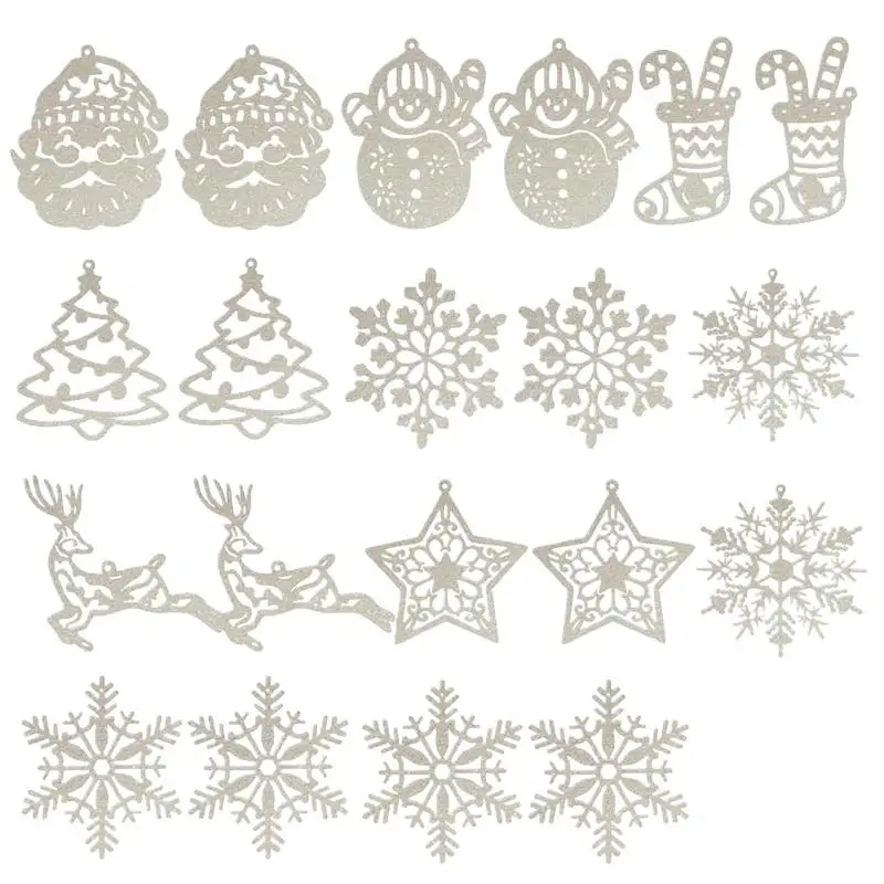 20Pcs Christmas Tree Decoration Hanging Ornaments Tree Snowman Reindeer Santa Snowflake Ornaments For New Year Winter Party