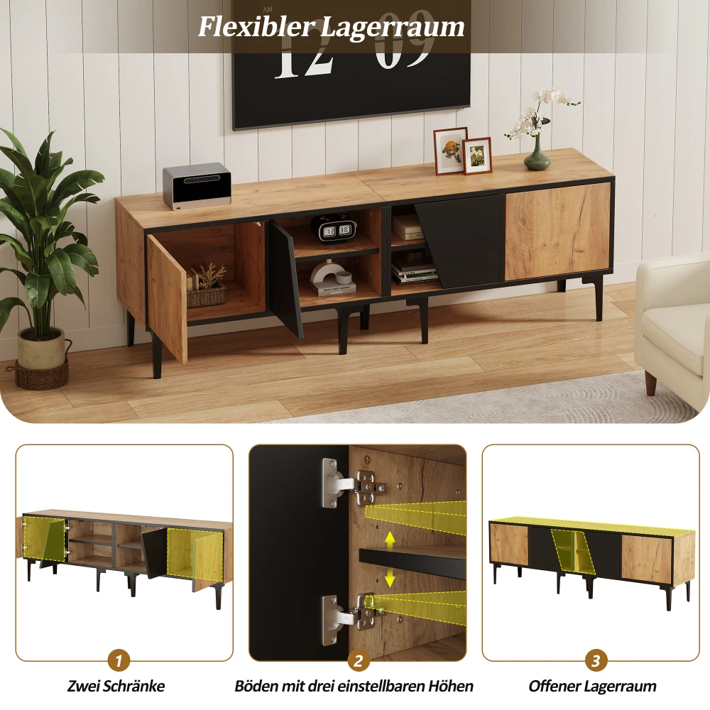 160 x 36,5 x 45 cm TV-Schrank mit 4 Fächern und 7 Stützbeinen, modernes minimalistisches Design, TV-Ständer, geeignet für 65-Zoll-Fernseher – Detail 15